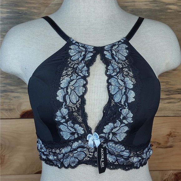 Adore Me Other - Adore Me NWT Cashmina Contour bralette keyhole lace high neck bra M black blue